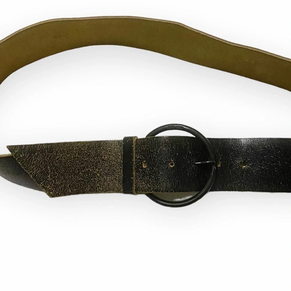 Miu Miu Brown Belt, Distressed Leather, Wide, Large Buckle, Size 95/38